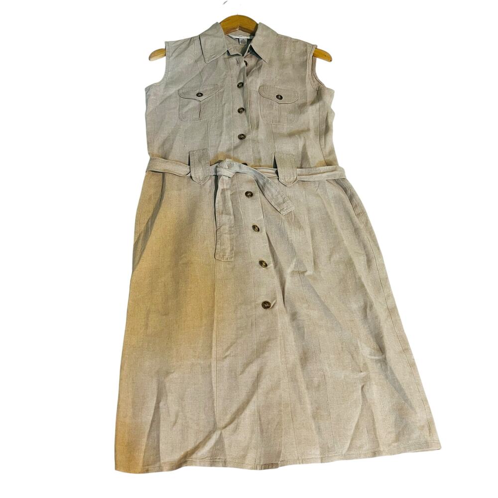 Casual Corner Linen Safari Button Down Sleeveless Dress Size 8 Cream - Picture 7 of 7